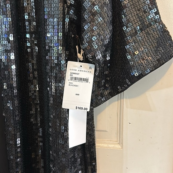 NWT GOOD AMERICAN BLACK SEQUINS ROBE CARDIGAN size 00/0=XS/S - Picture 7 of 11